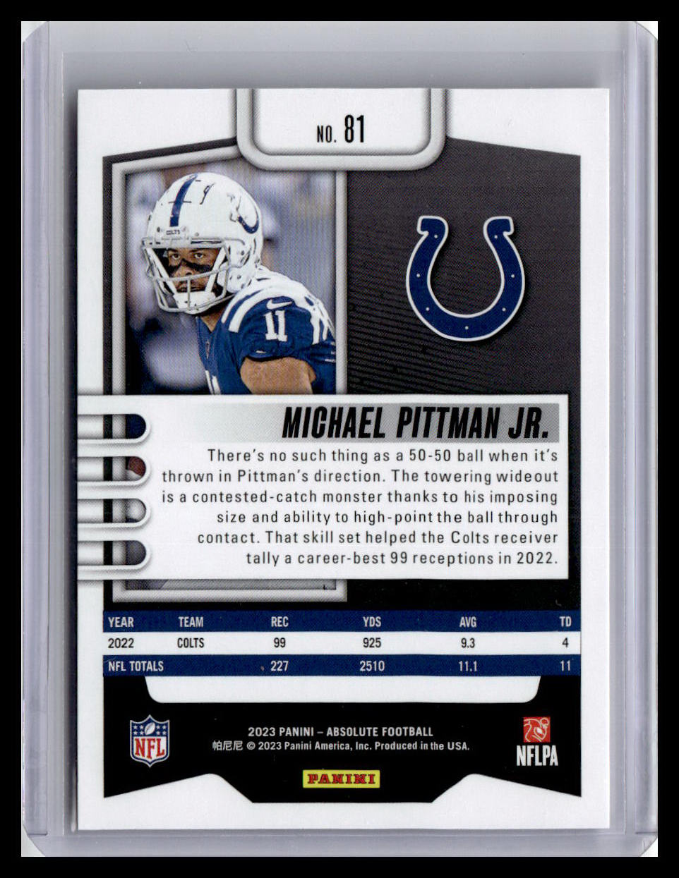 2023 Panini Absolute #81 Michael Pittman Jr.