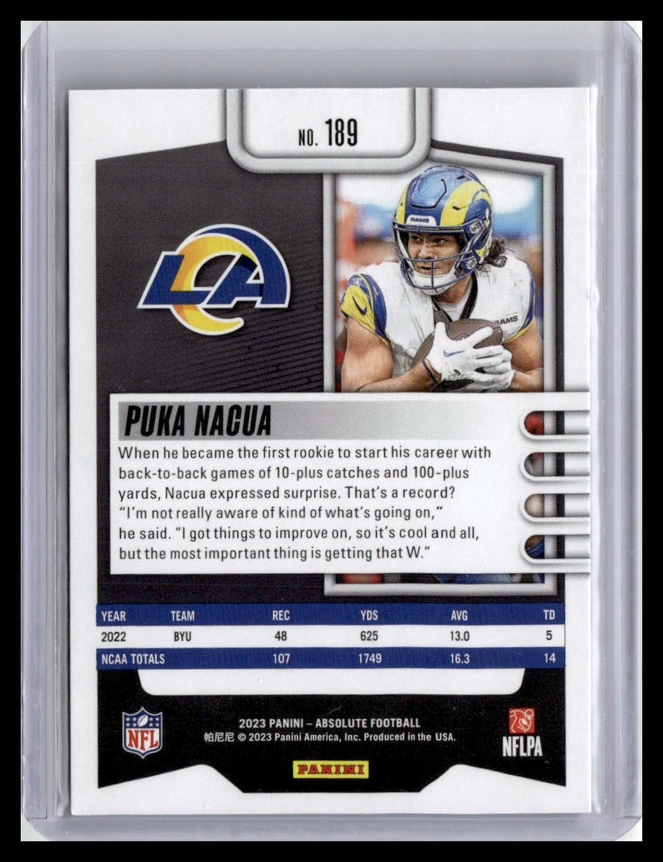 2023 Panini Absolute #189 Puka Nacua