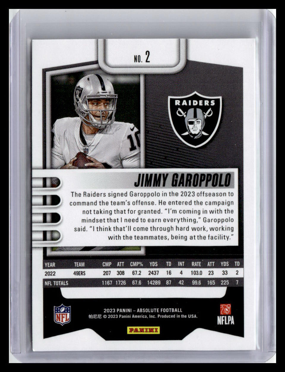 2023 Panini Absolute #2 Jimmy Garoppolo Green