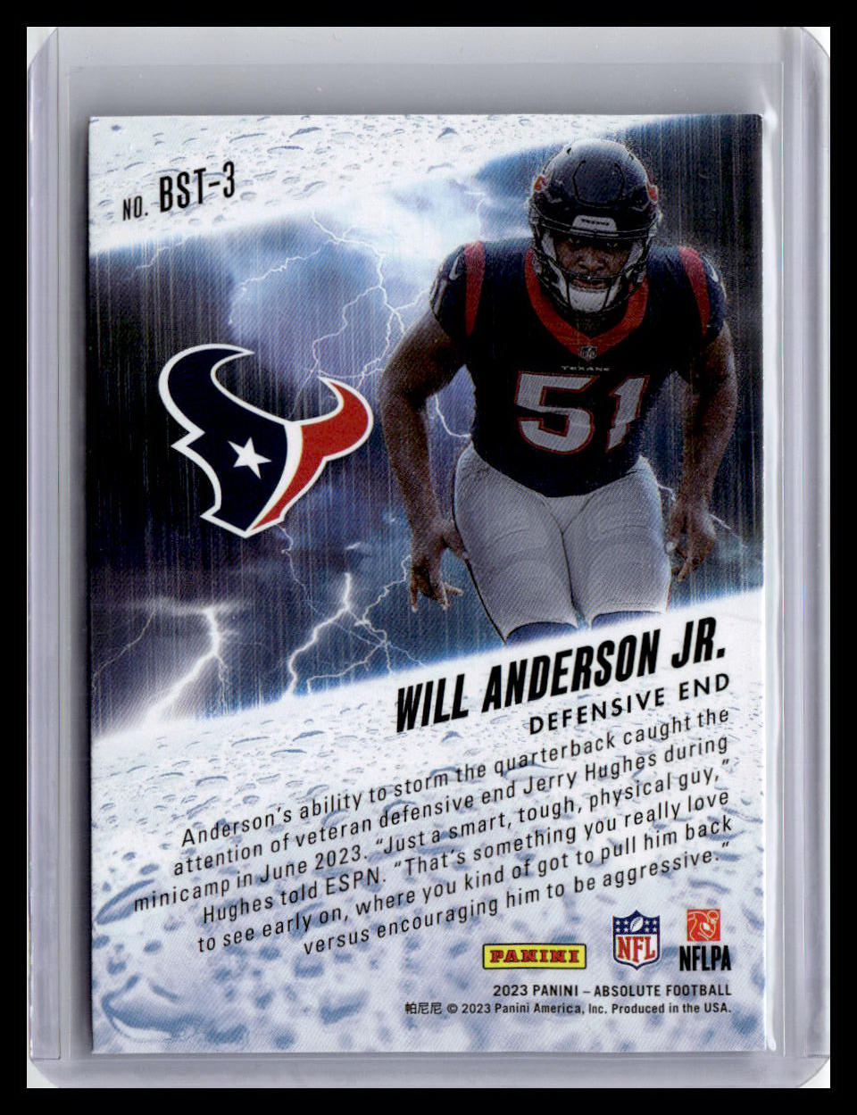 2023 Panini Absolute #BST-3 Will Anderson Jr. By Storm