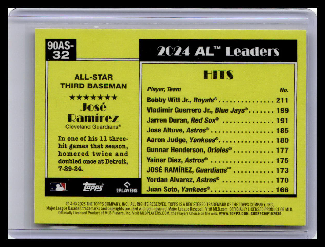 2025 Topps #90AS-32a José Ramírez 1990 Topps 35th Anniversary All-Stars