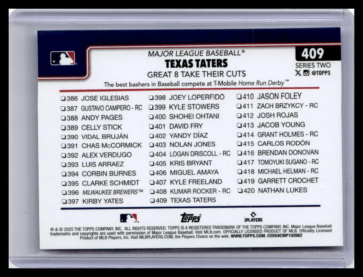 2025 Topps #409 Texas Taters: Great 8 Take Their Cuts