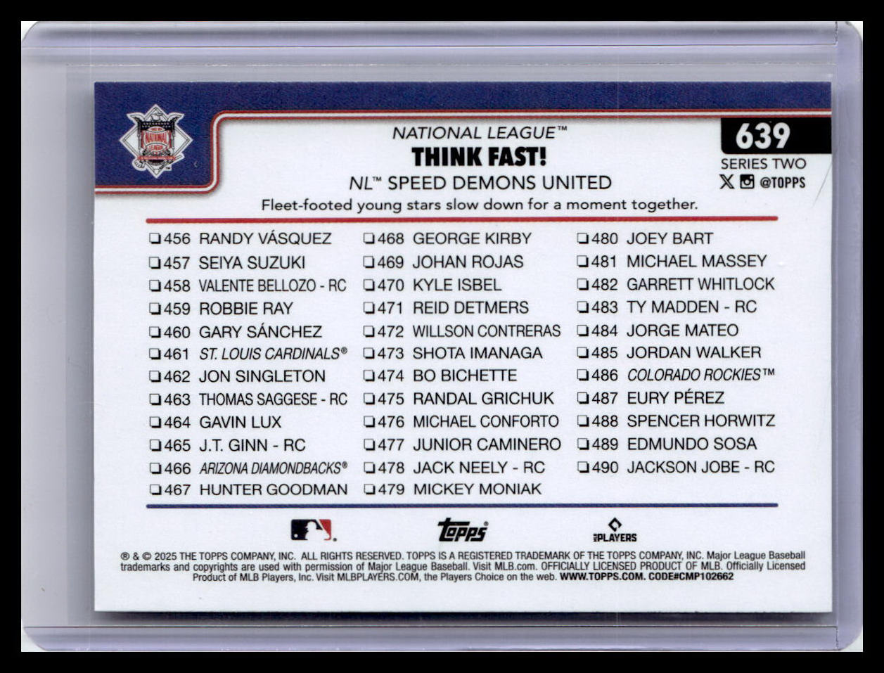 2025 Topps #639 Think Fast! NL Speed Demons United