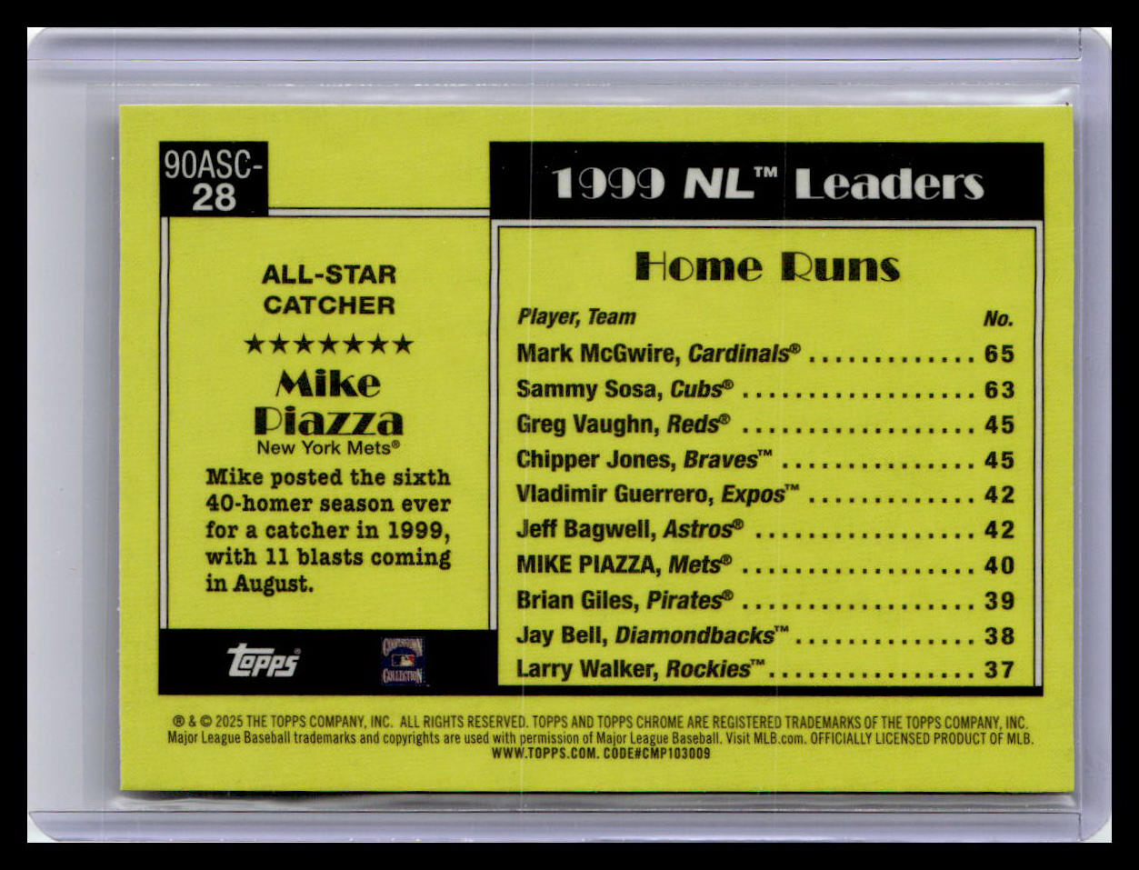 2025 Topps #90ASC-28 Mike Piazza 1990 Topps 35th Anniversary All-Stars Mojo