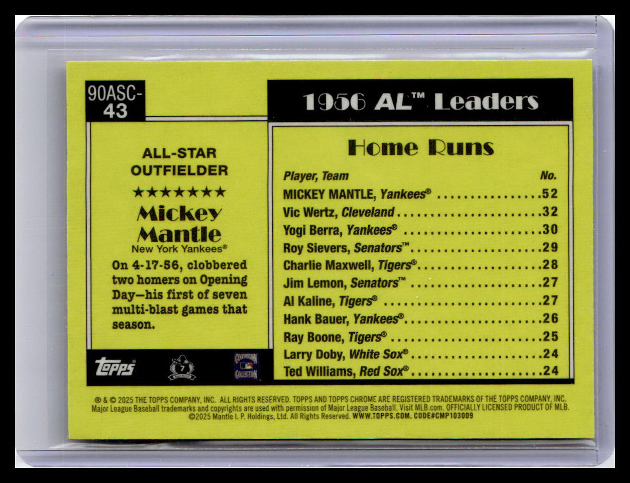 2025 Topps #90ASC-43 Mickey Mantle 1990 Topps 35th Anniv. All-Stars Mojo /150