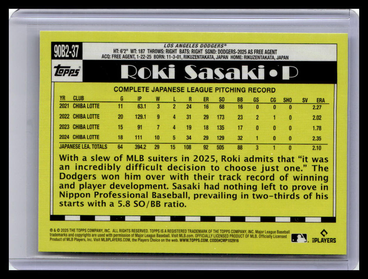 2025 Topps #90B2-37 Roki Sasaki 1990 Topps 35th Anniversary (Series Two) 1