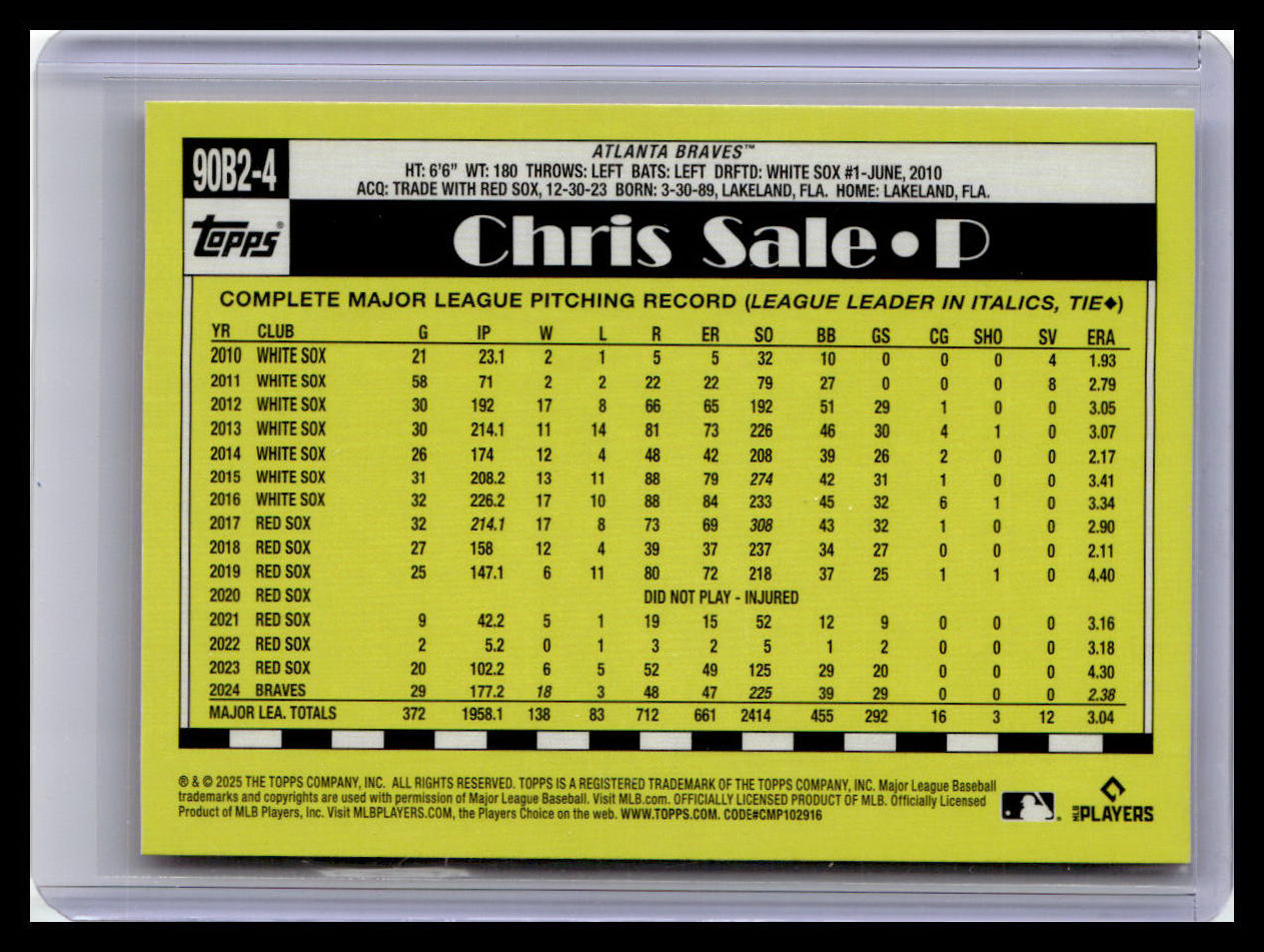 2025 Topps #90B2-4 Chris Sale 1990 Topps Baseball 35th Anniversary (Series Two)