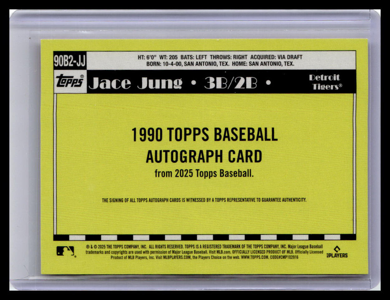 2025 Topps #90B2-JJ Jace Jung 1990 Topps 35th Anniversary Autographs (OCA)