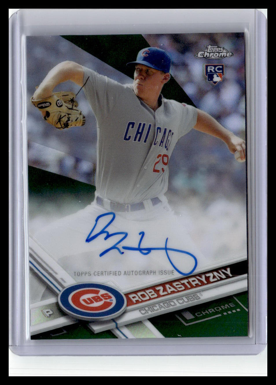2017 Topps Chrome #RA-RZ Rob Zastryzny Rookie Autographs Green Refractor #/99