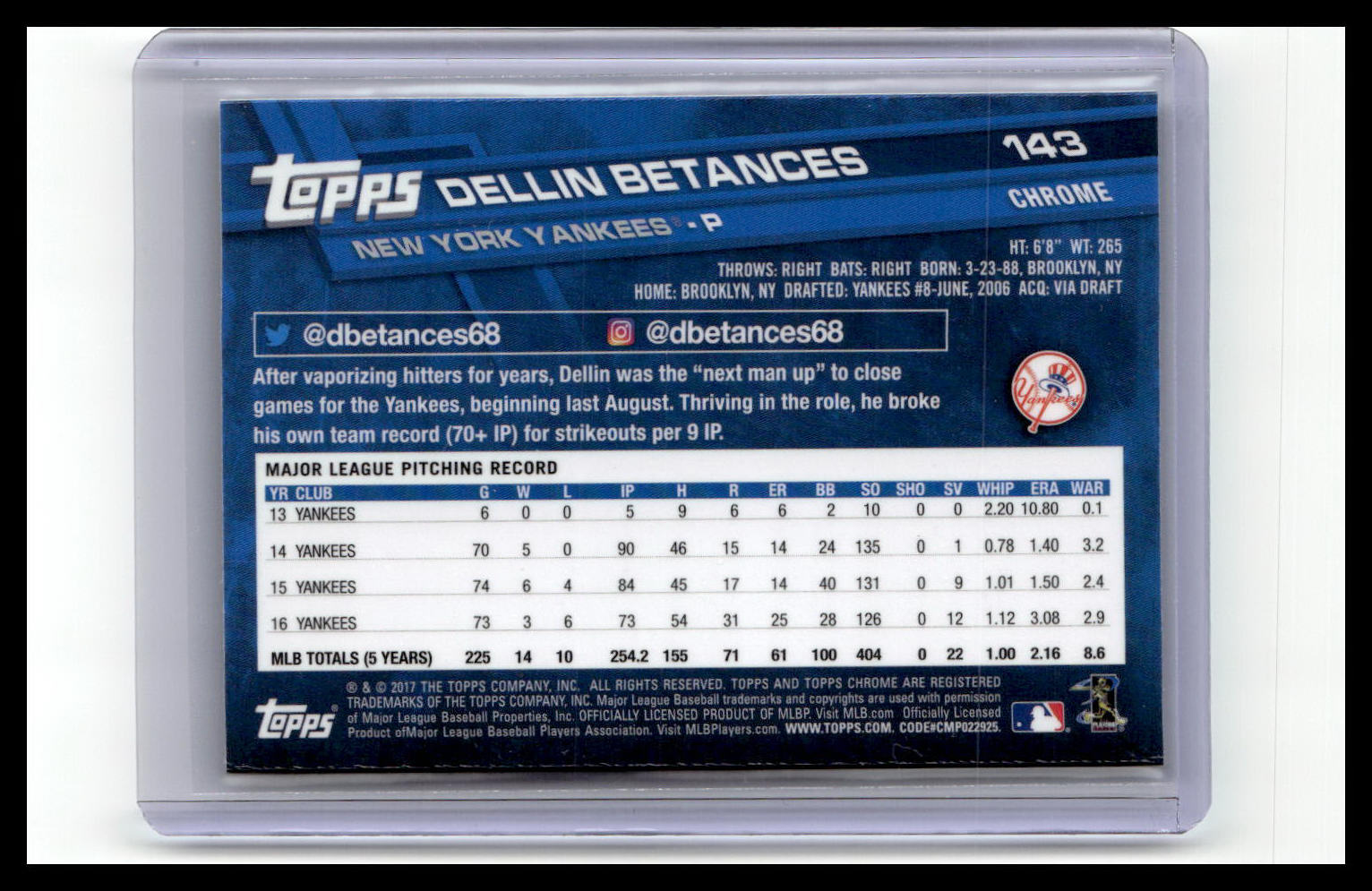 2017 Topps Chrome #143 Dellin Betances