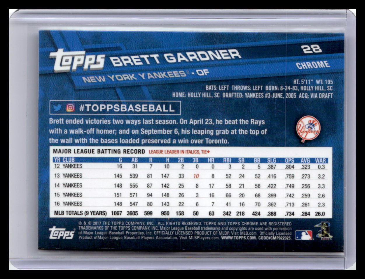 2017 Topps Chrome #28 Brett Gardner