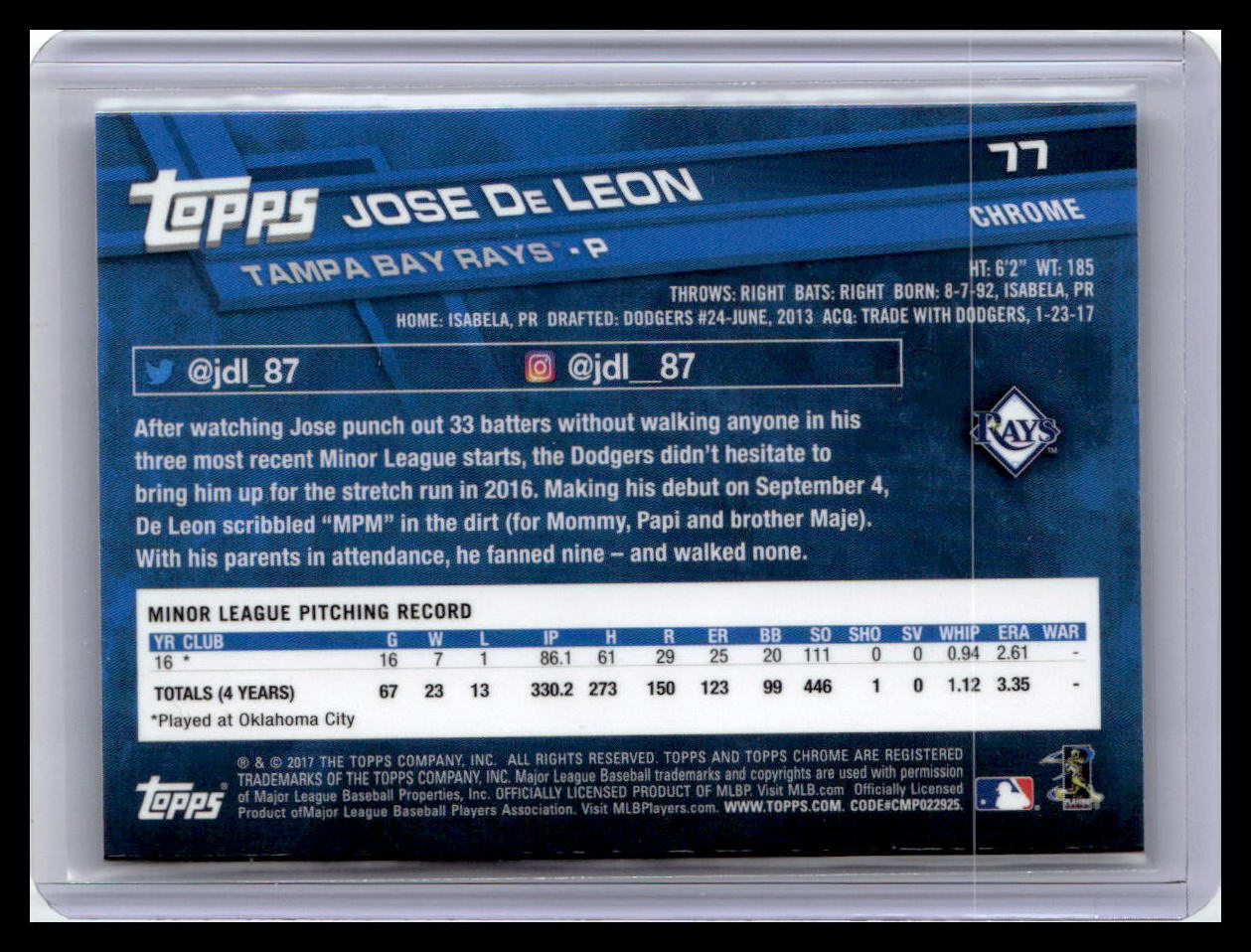 2017 Topps Chrome #77 Jose De Leon