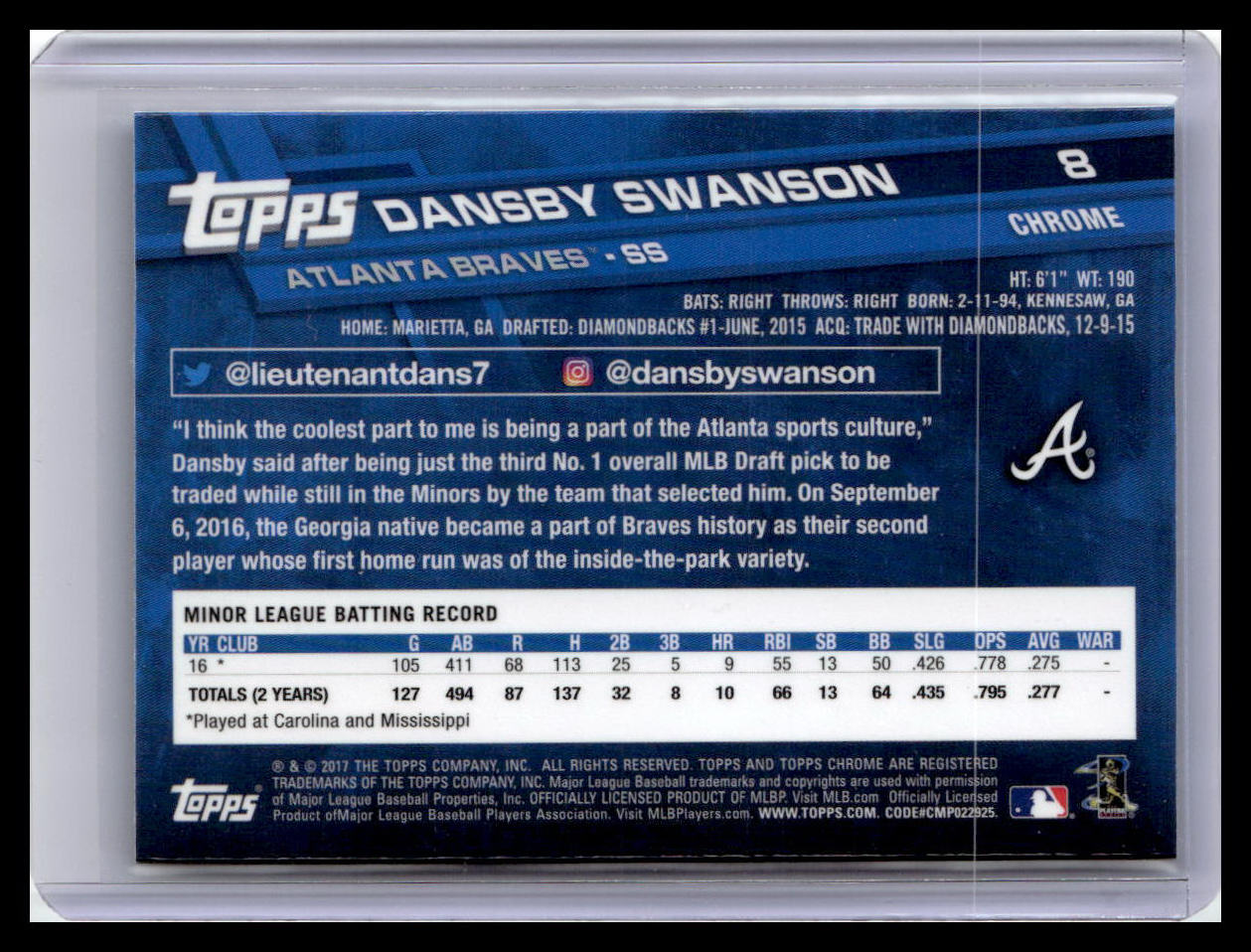 2017 Topps Chrome #8 Dansby Swanson