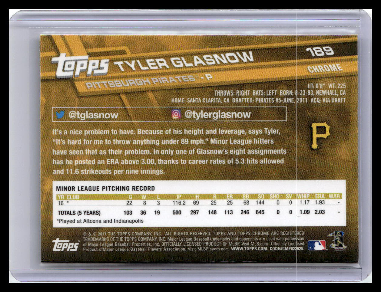 2017 Topps Chrome #189 Tyler Glasnow