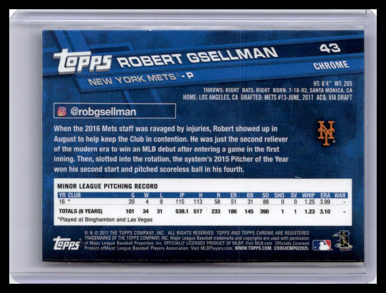 2017 Topps Chrome #43 Robert Gsellman
