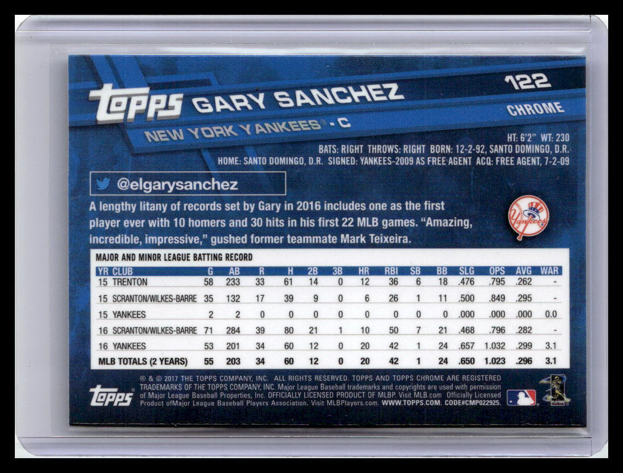 2017 Topps Chrome #122 Gary Sanchez Prism Refractor