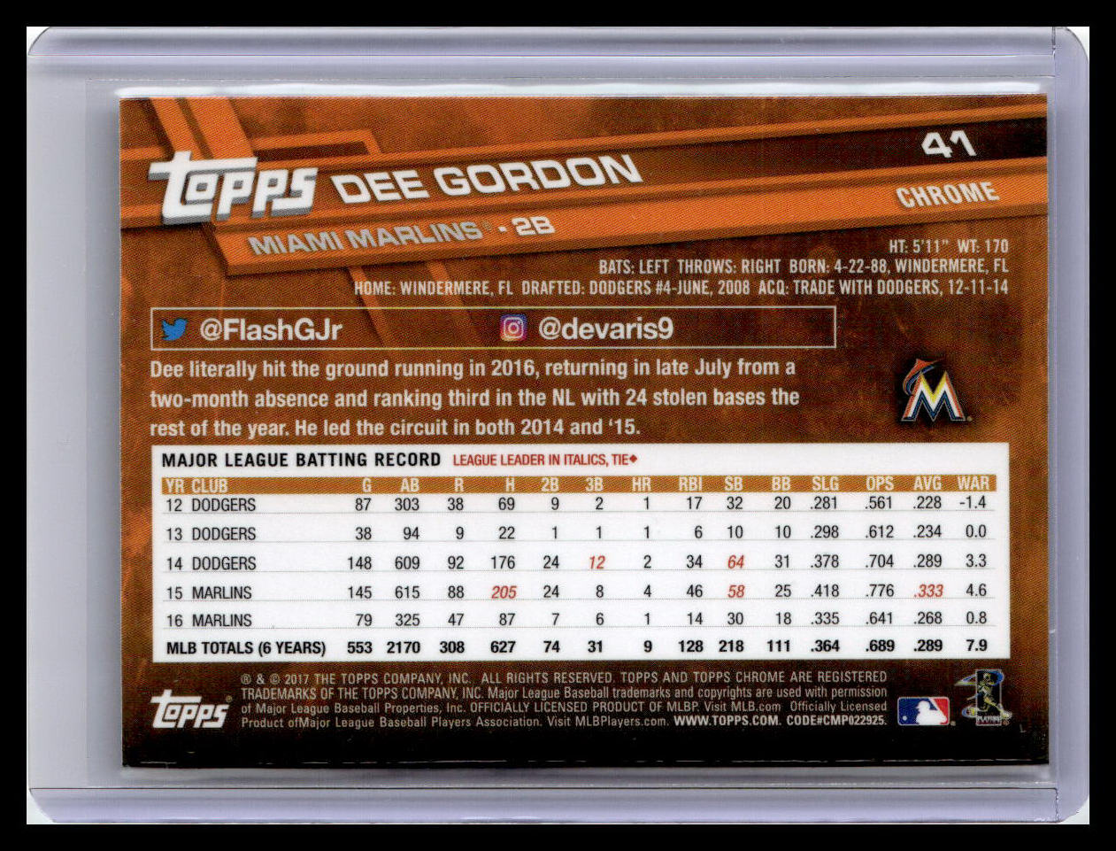 2017 Topps Chrome #41 Dee Gordon