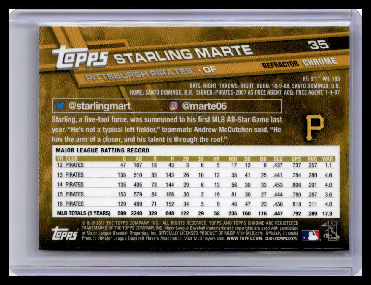 2017 Topps Chrome #35 Starling Marte Refractor