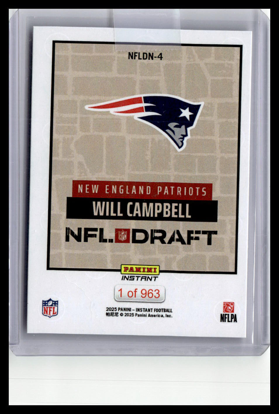 2025 Panini Instant NFL Draft Night #NFLDN-4 Will Campbell