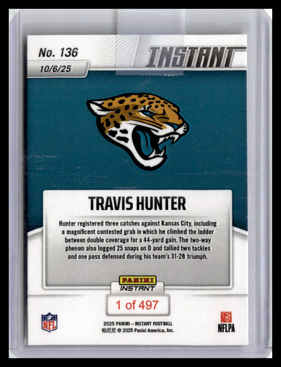 2025 Panini Instant NFL #136 Travis Hunter