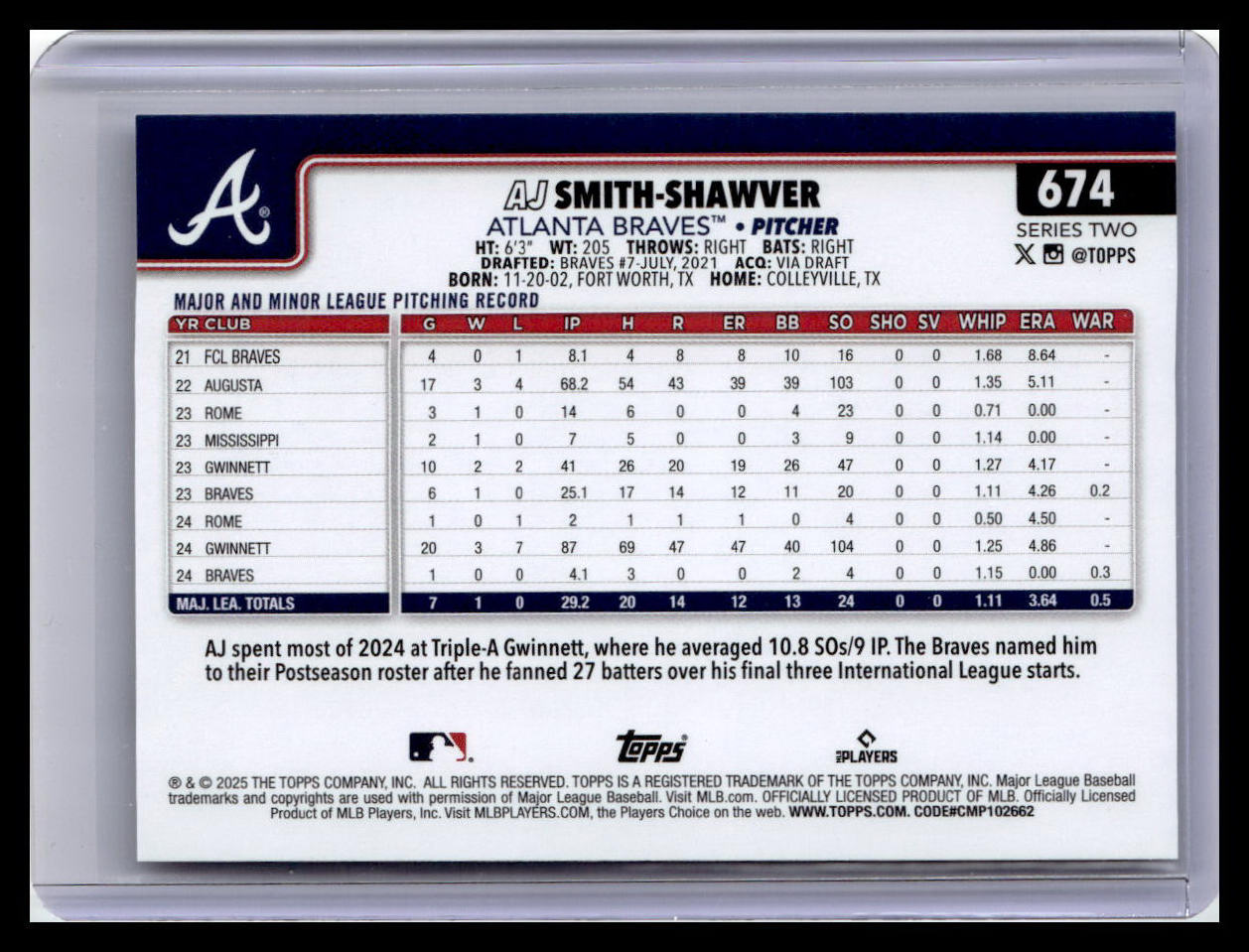 2025 Topps #674 AJ Smith-Shawver Future Stars