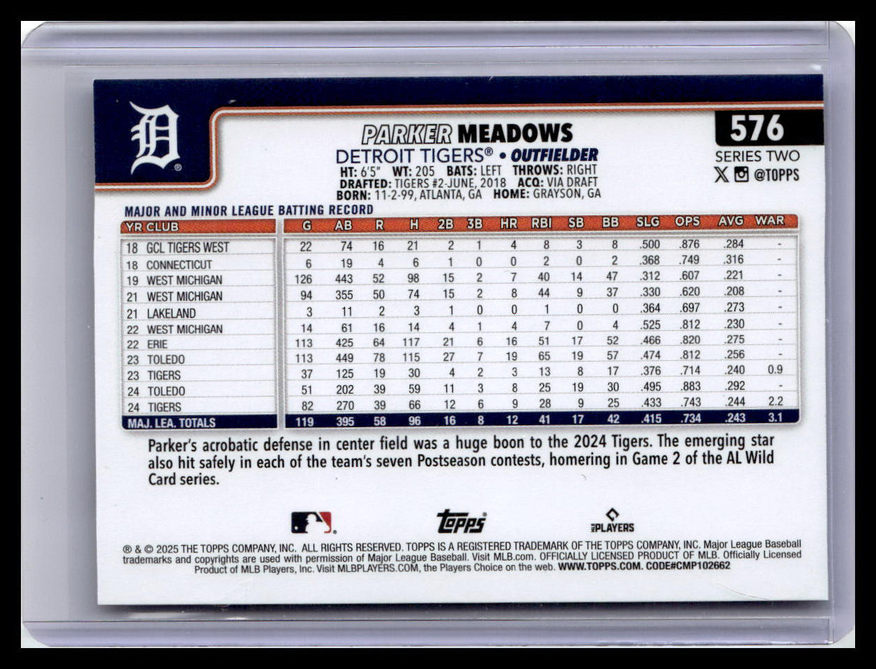 2025 Topps #576 Parker Meadows Future Stars