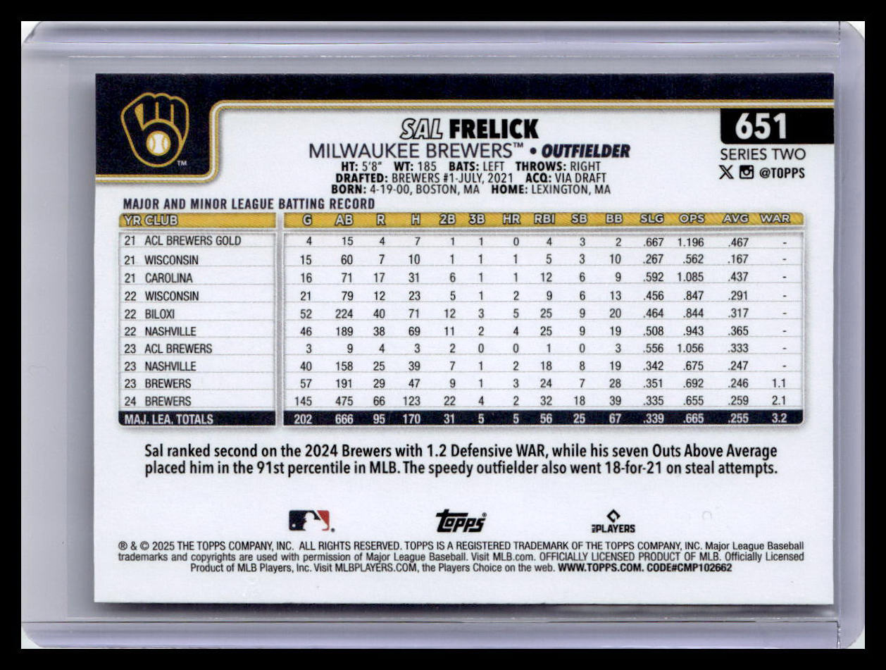2025 Topps #651 Sal Frelick Future Stars