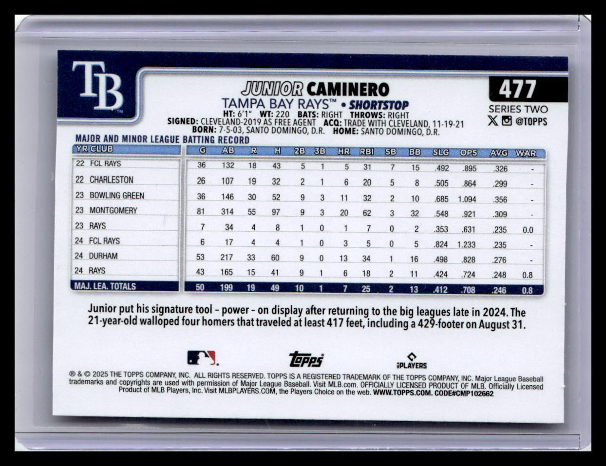 2025 Topps #477 Junior Caminero Future Stars