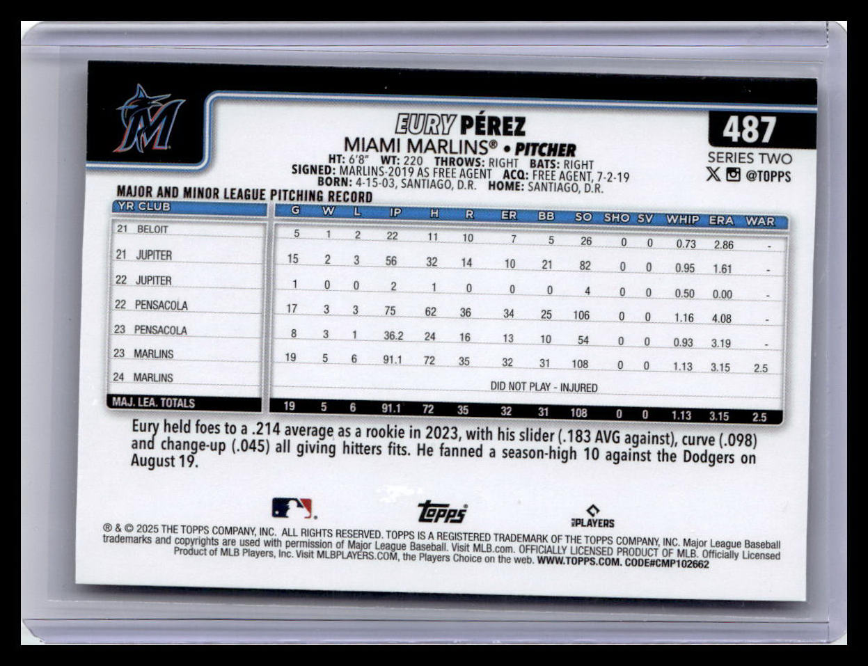 2025 Topps #487 Eury Pérez