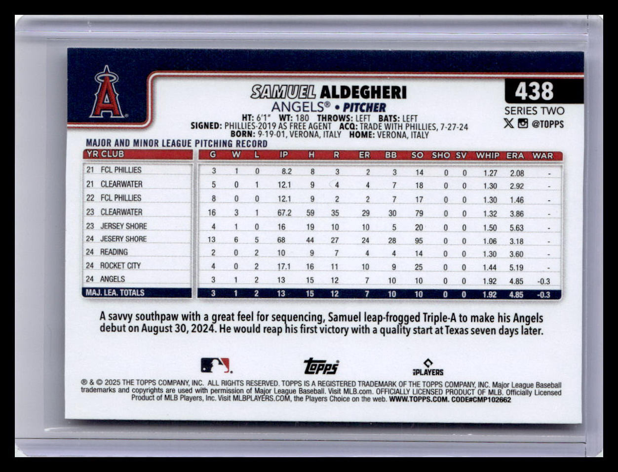 2025 Topps #438 Samuel Aldegheri