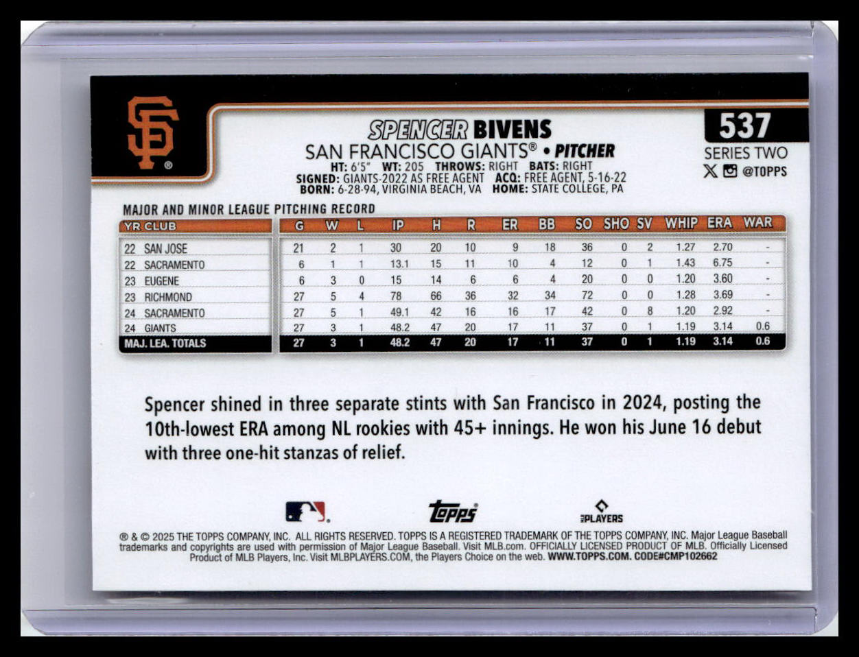 2025 Topps #537 Spencer Bivens