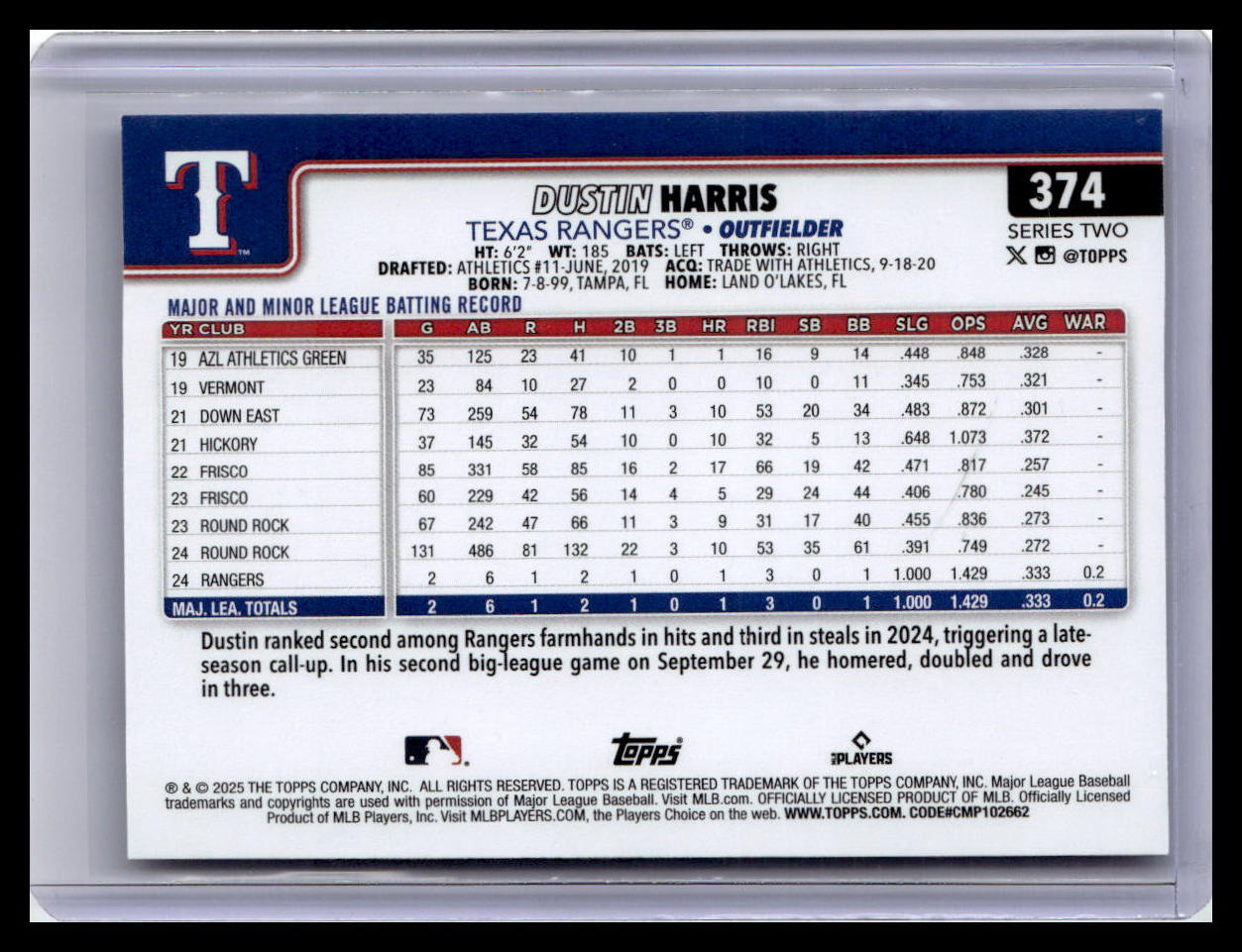 2025 Topps #374 Dustin Harris
