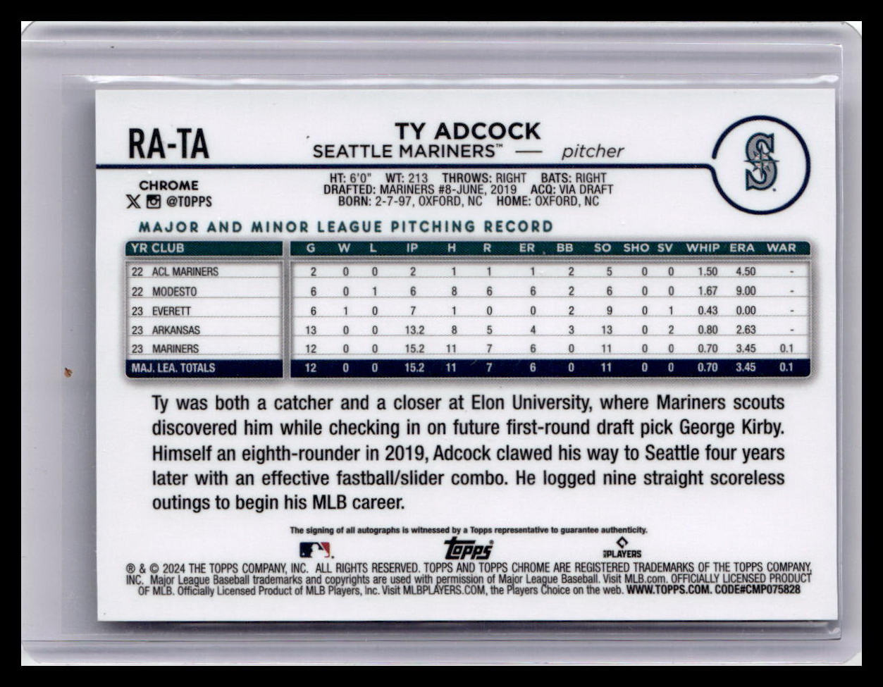 2024 Topps Chrome #RA-TA Ty Adcock Rookie Autographs