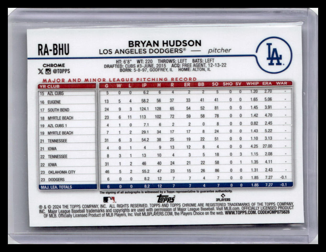 2024 Topps Chrome #RA-BHU Bryan Hudson Rookie Autographs
