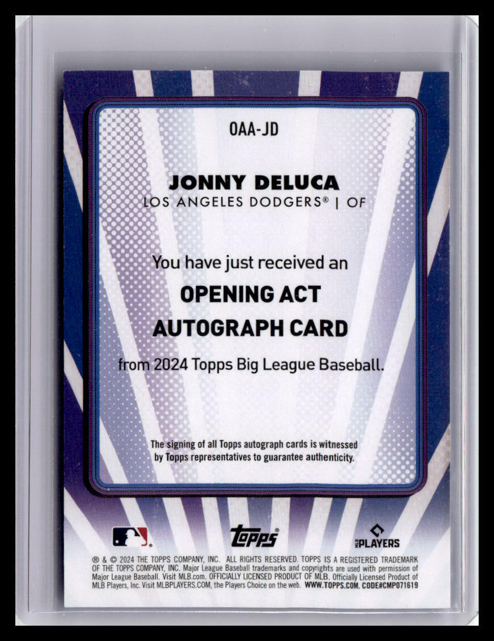 2024 Topps Big League #OAA-JD Jonny DeLuca Opening Act Autographs