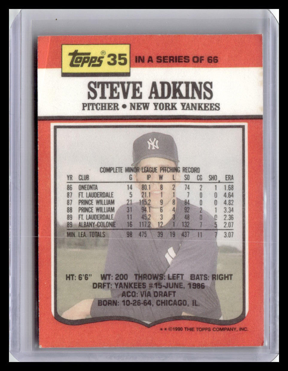 1990 Topps TV New York Yankees #35 Steve Adkins