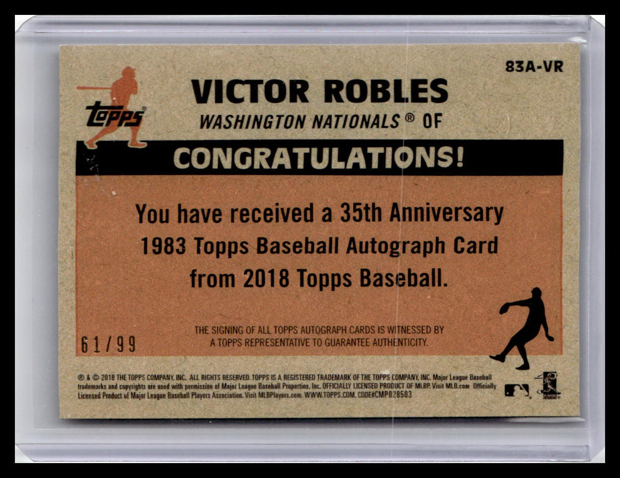 2018 Topps #83A-VR Victor Robles 1983 Topps Baseball Autographs Black #/99