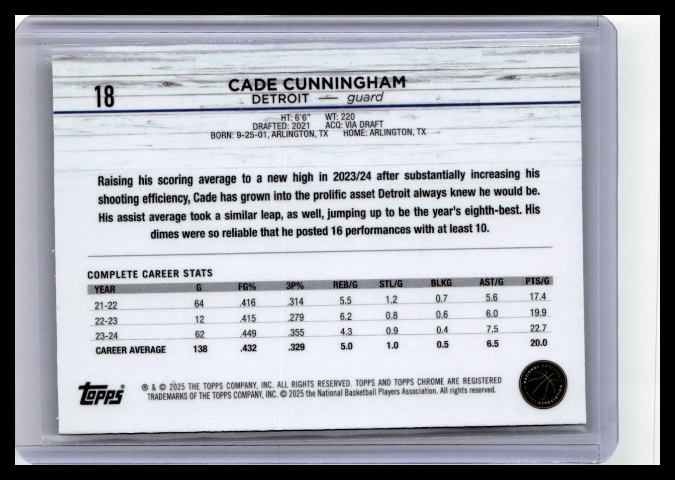 2024-25 Topps Chrome #18 Cade Cunningham
