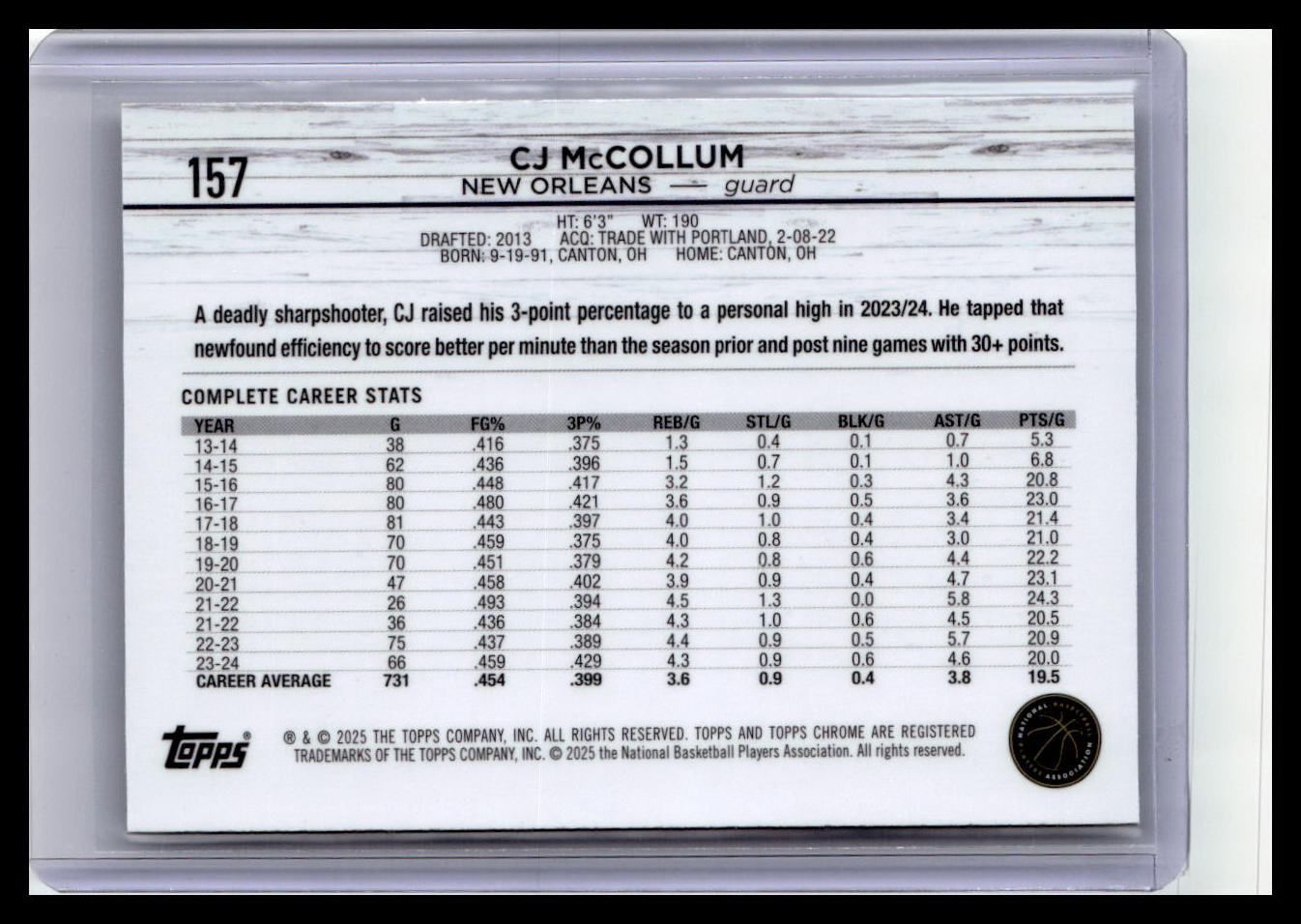 2024-25 Topps Chrome #157 CJ McCollum