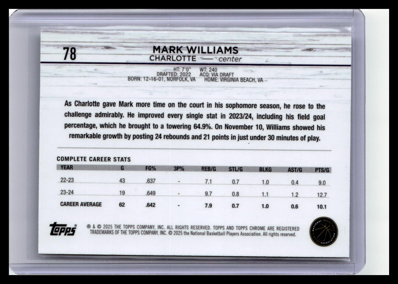 2024-25 Topps Chrome #78 Mark Williams