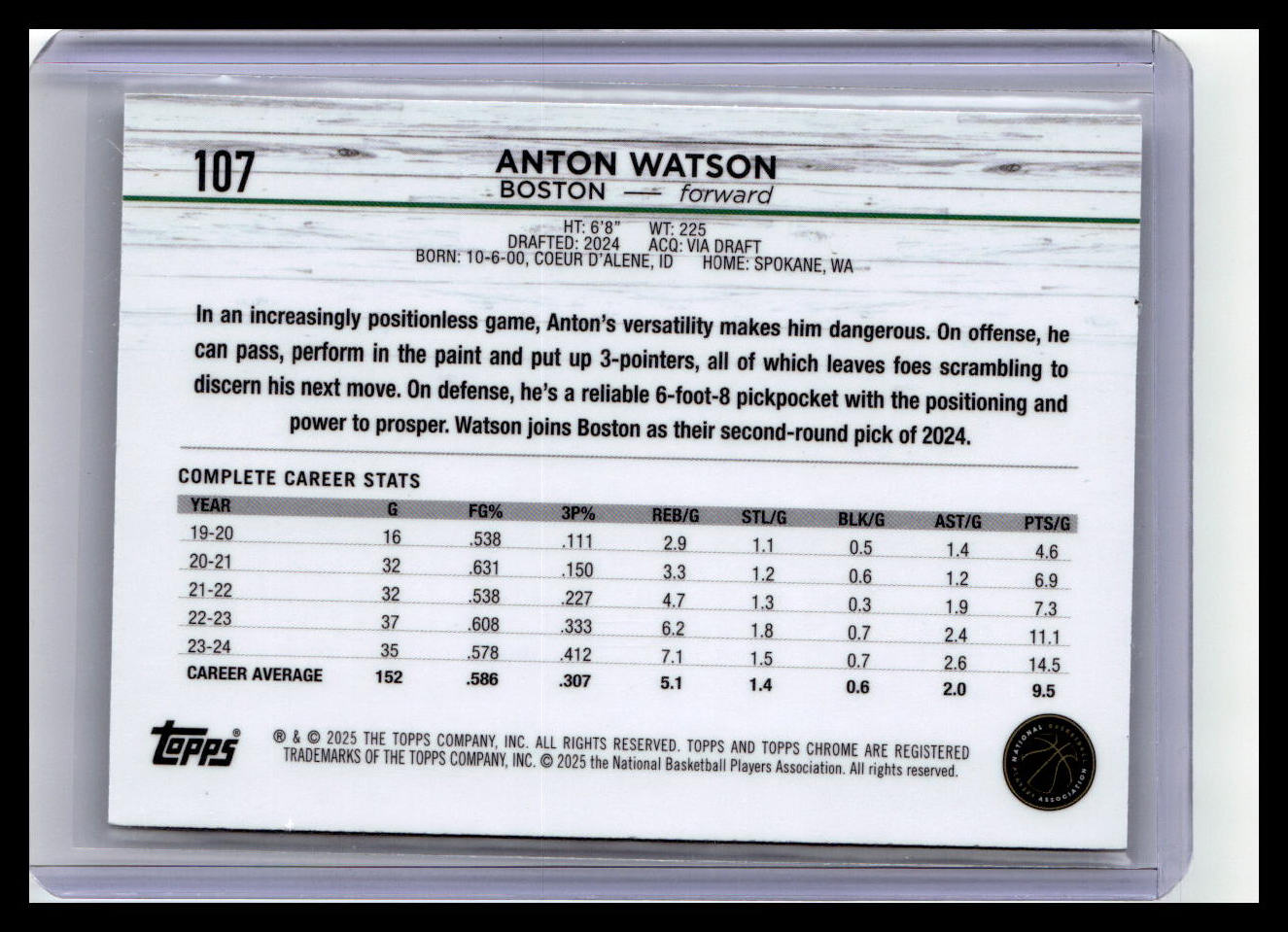2024-25 Topps Chrome #107 Anton Watson Refractor