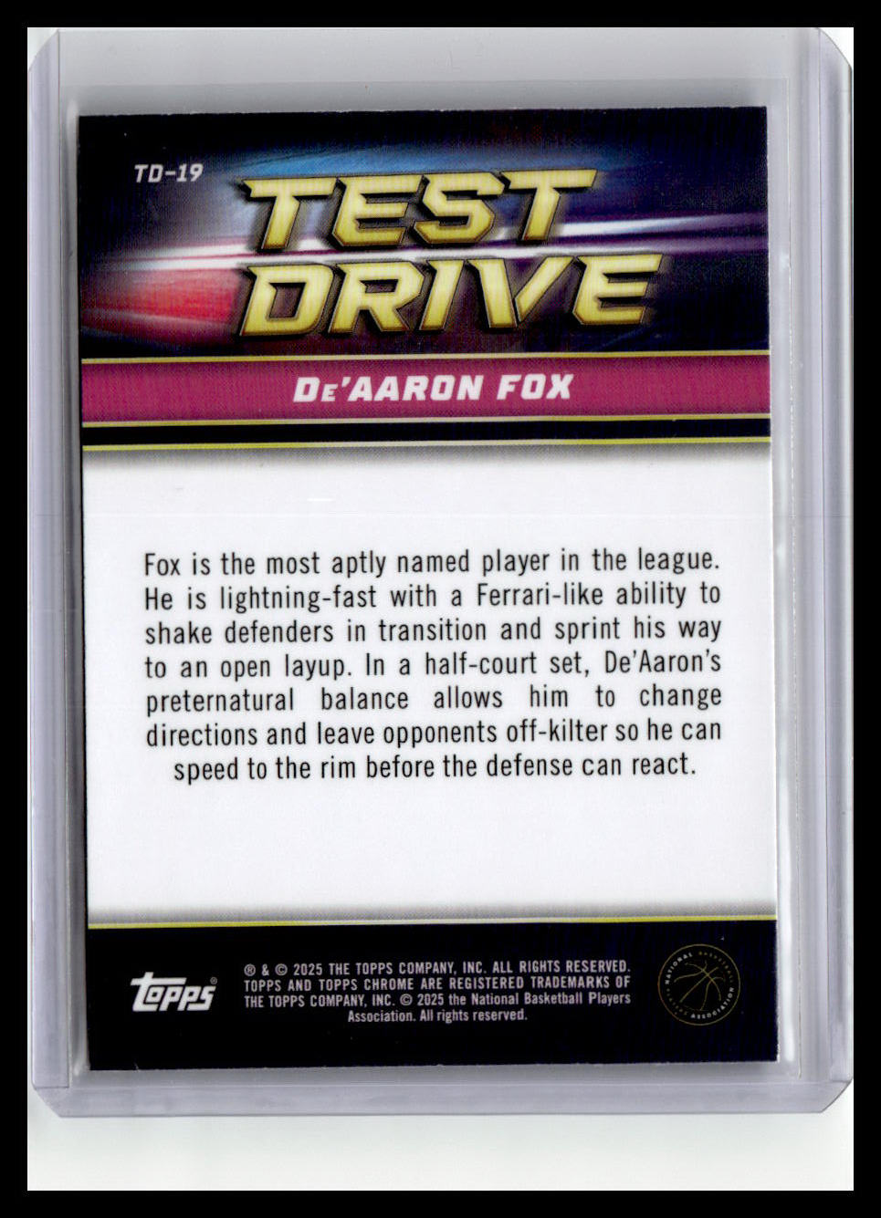 2024-25 Topps Chrome - Test Drive Refractor #TD-19 De'Aaron Fox