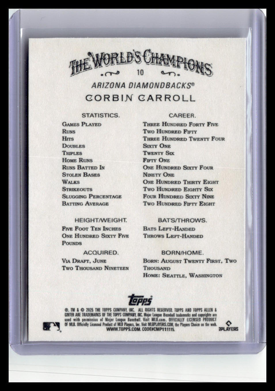 2025 Topps Allen & Ginter #10 Corbin Carroll