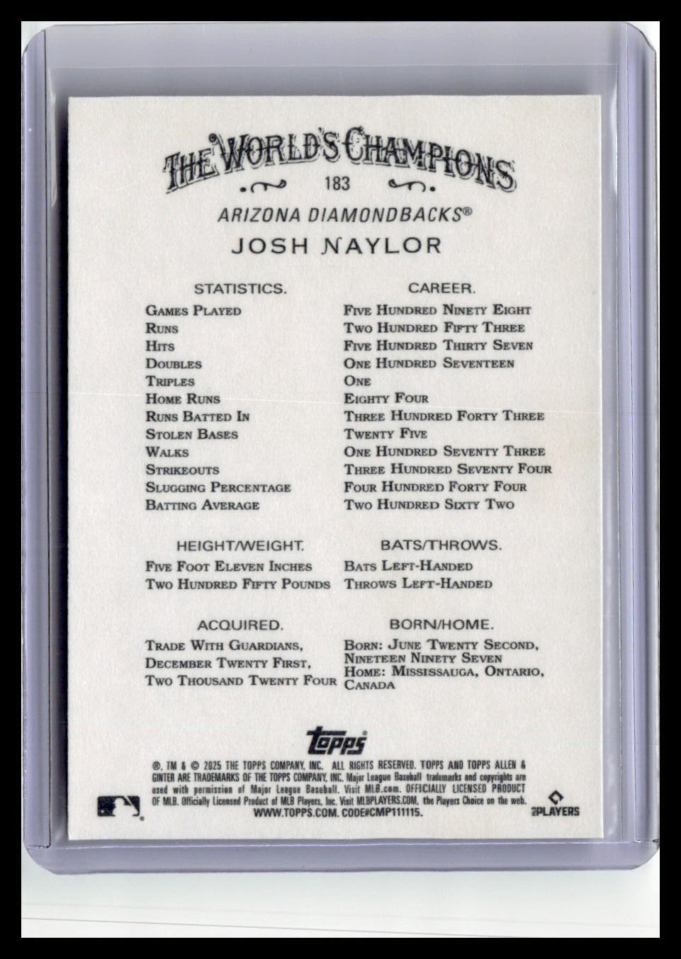 2025 Topps Allen & Ginter #183 Josh Naylor