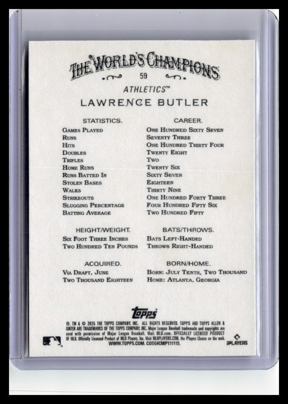 2025 Topps Allen & Ginter #59 Lawrence Butler