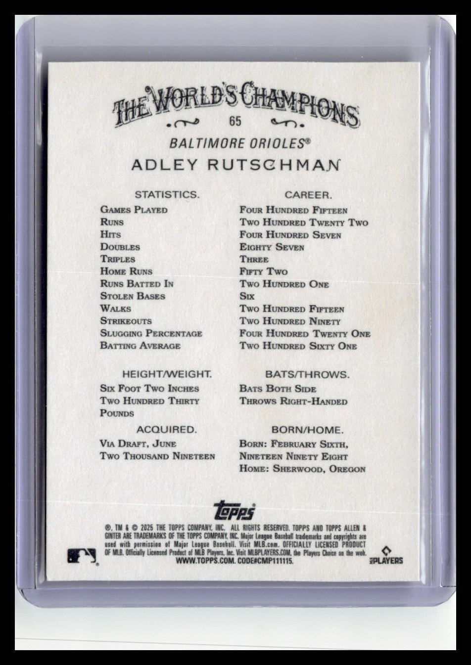 2025 Topps Allen & Ginter #65 Adley Rutschman