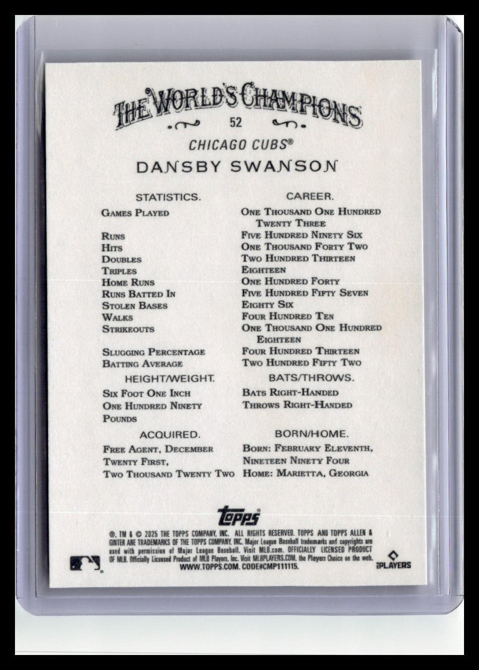2025 Topps Allen & Ginter #52 Dansby Swanson