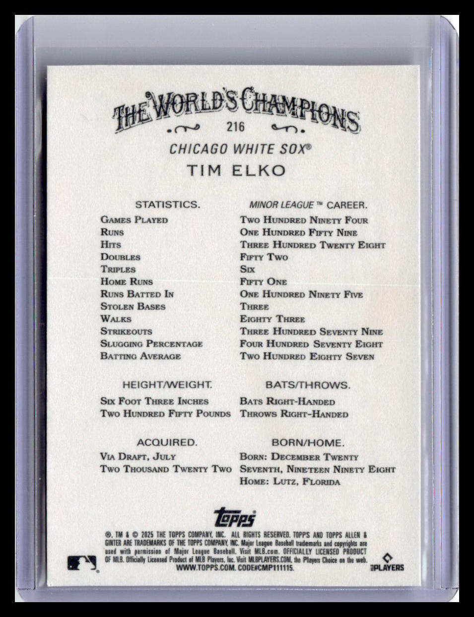 2025 Topps Allen & Ginter #216 Tim Elko