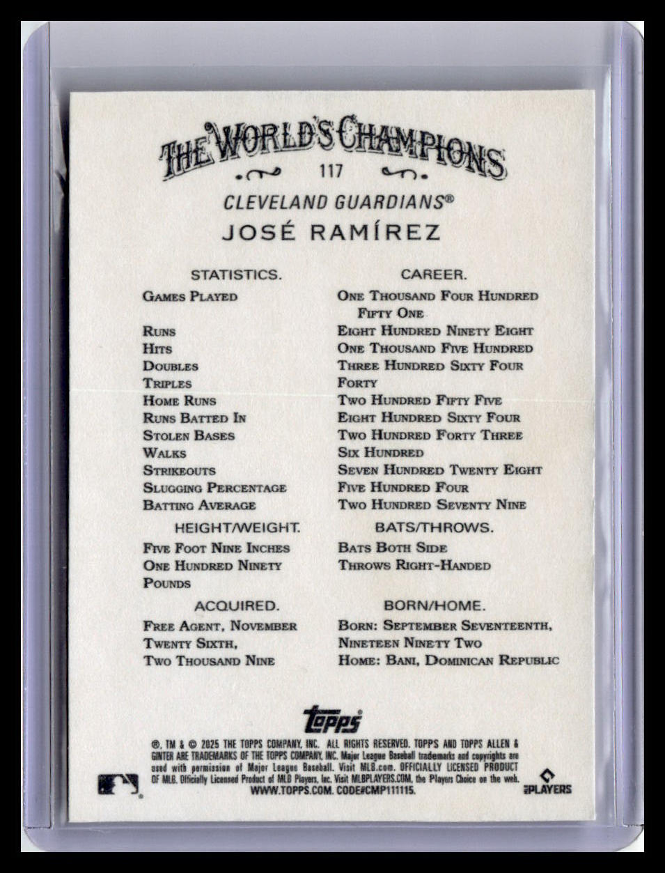 2025 Topps Allen & Ginter #117 José Ramírez