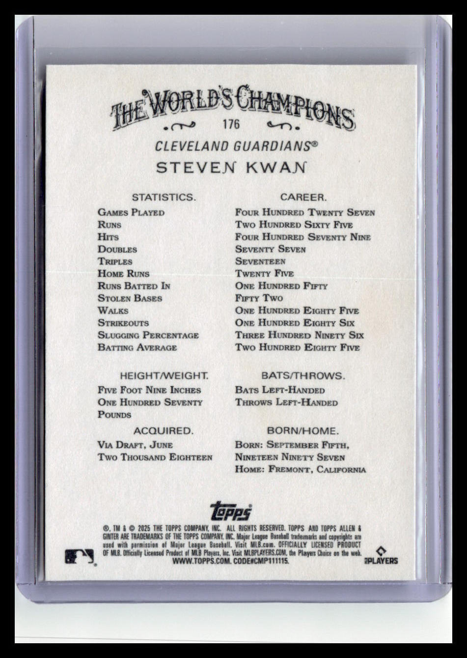 2025 Topps Allen & Ginter #176 Steven Kwan